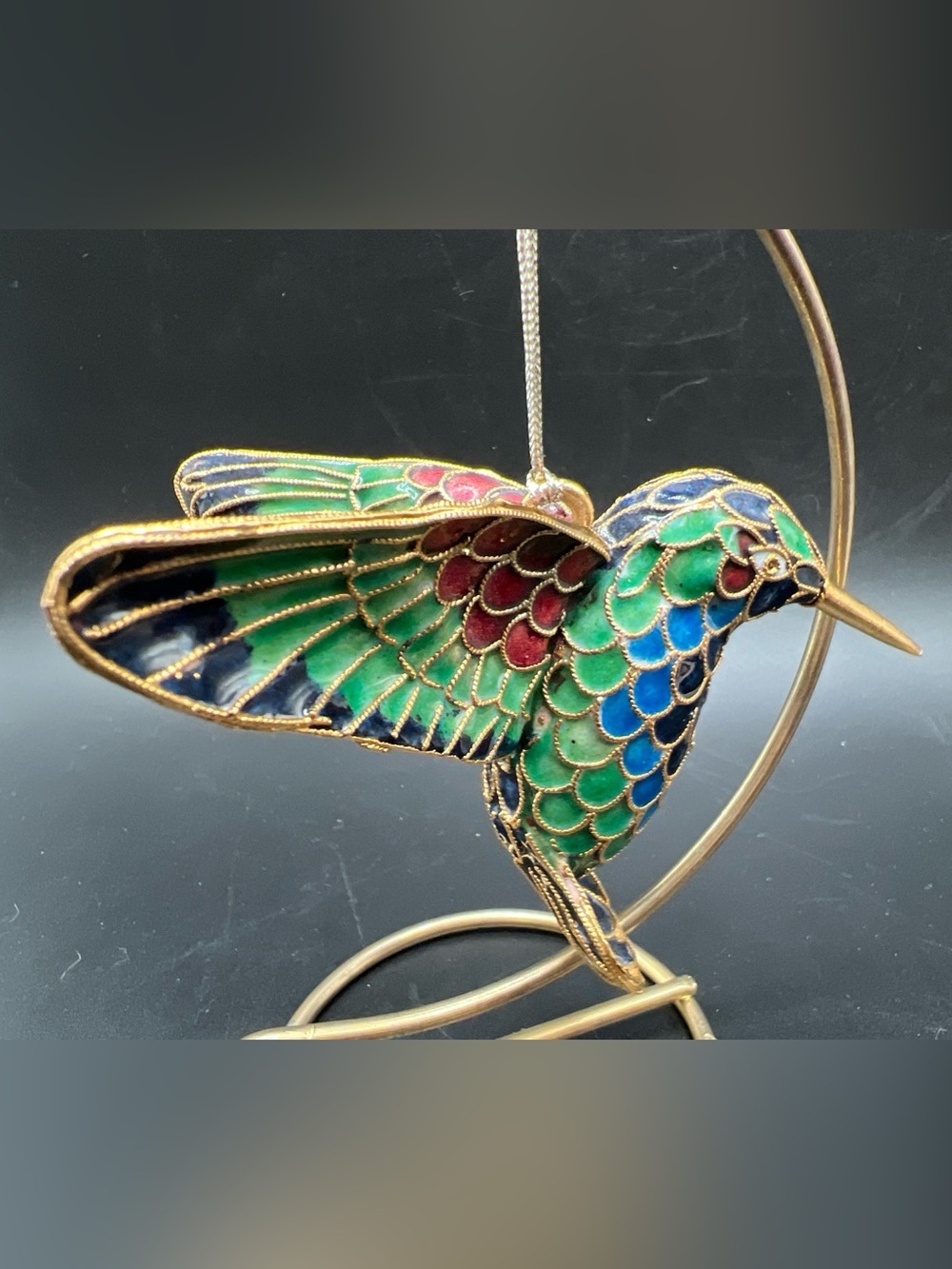 Cloisonne Enamel Hummingbird Hanging Ornament Colorful Collectible
